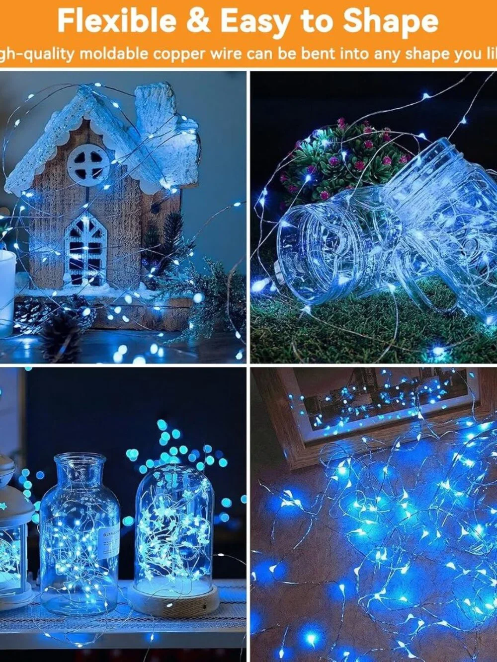 BRAND NEW Solar String Lights Outdoor Waterproof 2 Pack Total 66ft 200LED Blue
